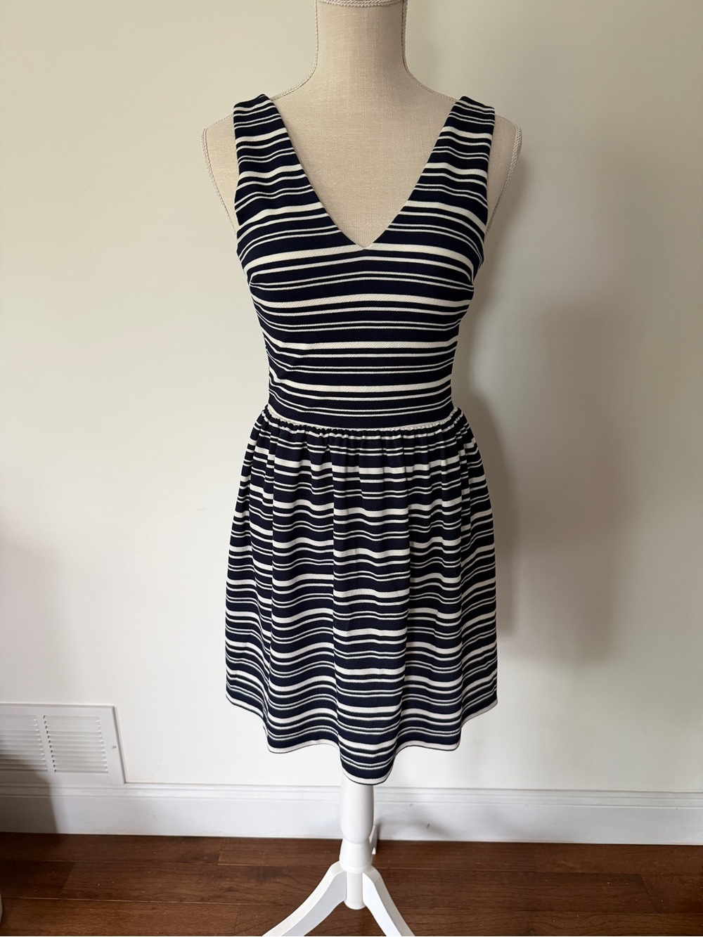 love...ady Navy and White Striped V-Neck Sleeveless Mini Dress